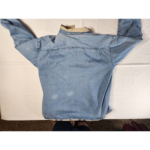 Vintage World Island Outdoor Fleece Lined Shacket Denim Jacket Mens XXL Distress - Picture 16 of 16